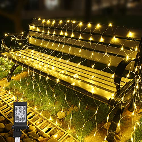 11.5ft x 5ft Christmas Net Lights Outdoor, 360 LED Net Lights with 8 Modes, Connectable, Timer, Waterproof Low Voltage Bush Mesh Fairy String Light for Yard Bush Christmas Indoor Decor (Warm White)
