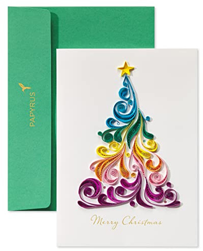 Papyrus Rainbow Quilled Christmas Tree Card, Perfect for Anyone (Joy and Peace)