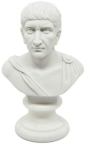 GINGERSHOPONLINE Riproduzione Busto: Traiano - Imperatore Romano - Scultura Marmo e Resina con base in alabastro, 15 cm, 350 gr - Artigianato Toscano Design – Idea Regalo Casa
