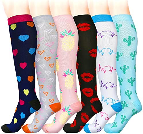 Czemo Calze a Compressione Graduata per Donna e Uomo, 6 Paia Calze Elastiche a Compressione per Sport, Corsa, Escursioni, Giri in Bici, Viaggi in Aereo, Infermieri