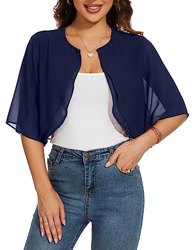HANERDUN Boléro Femme Festif Elégant Cardigan Mousseline Manches Court Veste d'épaule Parfait avec Toutes Sortes de Robe de Cocktail Robe de Soirée