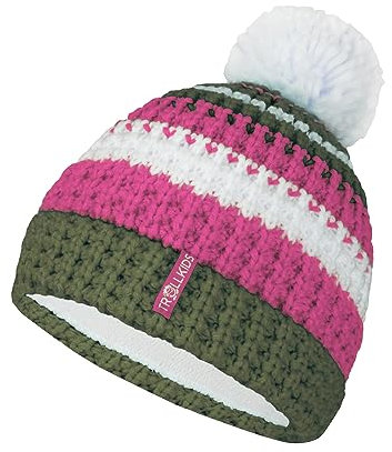 Trollkids Girls Hallingdal Bobble Cap 54, Dusky Olive/Light Magenta
