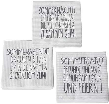 3 x 20 Servietten 'Sommerparty' Weiß, Grau - 3-lagig 33 x 33 cm