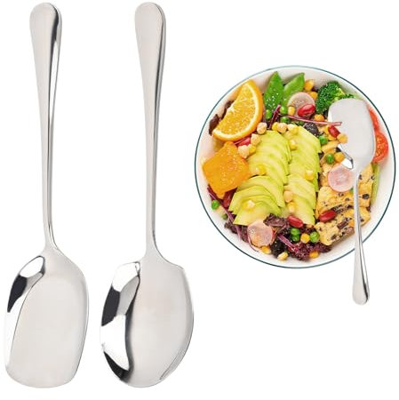 Anseom Cucchiaio da Portata in Acciaio Inossidabile 2Pezzi Cucchiaio da Buffet con Manico Lungo Portata da Buffet Cucchiaio per Casa Ristorante Cucina（Argento）