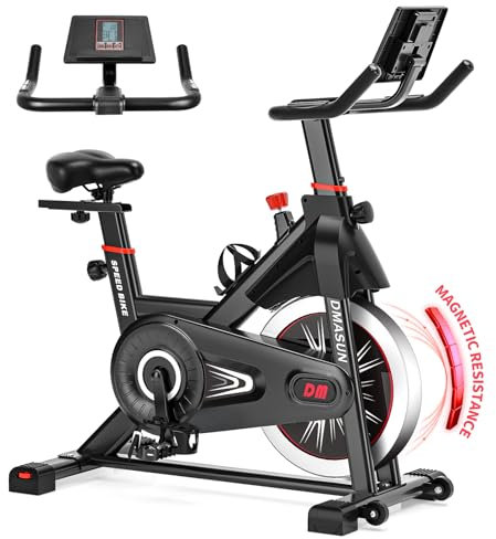 Heimtrainer Fahrrad mit Magnetischem Widerstand, DMASUN Ergometer Heimtrainer mit LCD Display & Größerer Tablet-Halter, Hometrainer Fahrrad, Verstellbare Griffe & Sitz, Fitnessbike 160 KG Belastbar