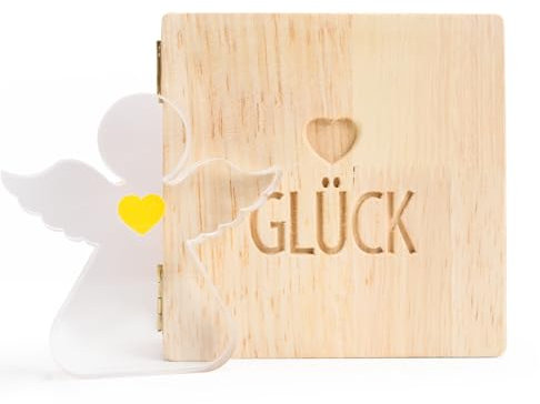 LAMEK Schutzengel mit Holzbox Acryl Engel Gedenkgeschenke Glücksengel Figur Glück Engel Geldgeschenke Glücksbringer Geschenk für Mädchen Jungen Prüfung Einshulung Hochzeit Weihnachten