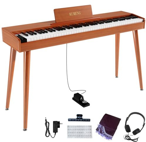 KUMENG digital Piano 88 Key Semi Weighted Keyboard,Full-size Electric Piano for Beginners,with Sheet Music Stand,Pedal,Power Adapter,Headphone Mode,USB-MIDI (KU-3506 Digital Piano with Stand)