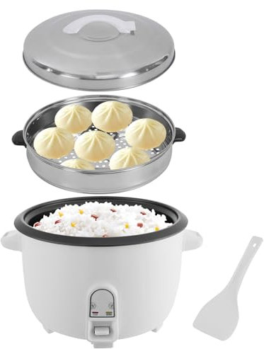 Arrocera industrial de 13 litros, 1900 W, con cuchara de arroz y vaporizador, olla arrocera grande, 20 minutos de tiempo de cocción, para 15-20 personas, función de mantenimiento del calor, para