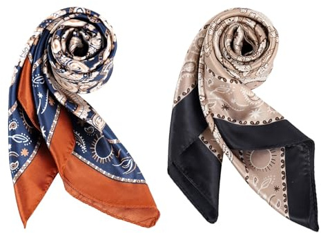 DAMILY 2 Pièces Bandana Homme Foulard satin Carré Paisley cowboy echarpe | Attacher Lisse Banquet Ascot Costume Mouchoir