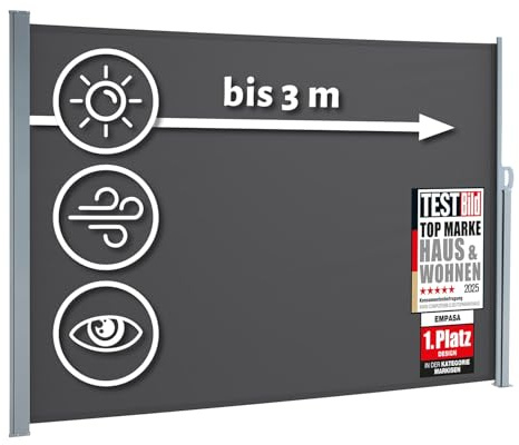 empasa Seitenmarkise Start 2.0 Sichtschutz Sonnenschutz Windschutz Markise ausziehbar für Garten, Balkon und Terrasse, mit Standfuß, Farbe:anthrazit, Größe:120 x 300