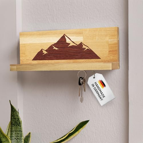 WALDMITTE Schlüsselbrett Holz mit Ablage-Brett - Handgemachtes Wand-Schlüsselboard mit starken Neodym-Magneten | Schlüsselhalter Flur, Schlüsselablage für Schlüssel Handy & Co. (Berge 8, Berge)