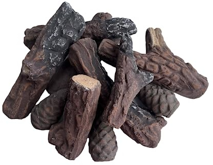 10 Piece Gas Fireplace Log Set, Small Simulated Ceramic Firewood Decoration for Gas Ethanol Electric Fireplaces, Indoor or Outdoor Fireplaces, Fire Pits