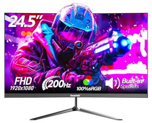 Gawfolk Écran PC 24.5 Pouces Full HD (1920x1080), 200Hz, 1ms, 3000R Eye Care et FreeSync, supporte VESA - l'écran PC idéal! HDMI, DP, Protection oculaire, Inclinable, VESA 75x75