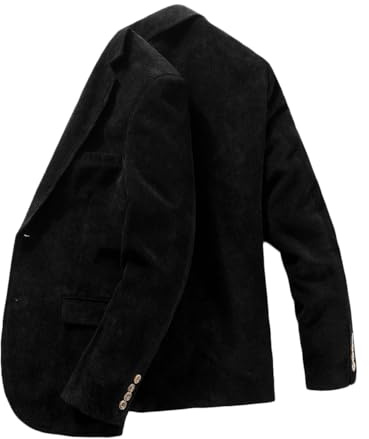 Stillluxury Veste en velours côtelé à rayures pour homme, coupe ajustée, à revers cranté, à bouton unique, veste de sport pour affaires et mariage, Noir , L