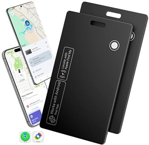 [2026 New] 2 Pack Dual Platform Rechargeable Air Tags Wallet Tracker Card, Dual System Wallet Finder, Compatible with Apple Find My & Google's Find Hub, Item Locator, Credit Card Size Tracker