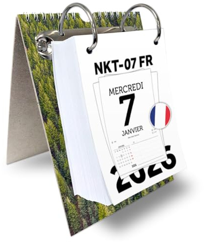 KALVOS Calendario francese 2026, calendario da tavolo, calendario da parete, calendario da demolimento, 365 giorni, calendario giornaliero minimalista con numeri grandi (mese e campo nota)