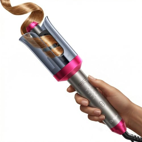 DRFLASH Automatic Rotating Curling Iron, 2-Way 1 Inch Automatic Hair Curler, Ceramic Coating & Ionic, 4 Temp Levels for All Hair Types, Fast 30s Heating, Anti-Scald, Anti-Tangle, Dual Voltage 100-240V