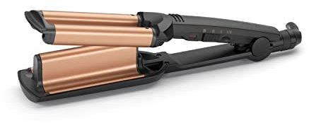 BaByliss Deep Waves Hair Waver – Ceramic Coated Barrel, 3 Heat Settings (160°C-200°C), Frizz-Free Mermaid & Beach Waves, Fast Heat-Up – Black & Gold, 2447CU