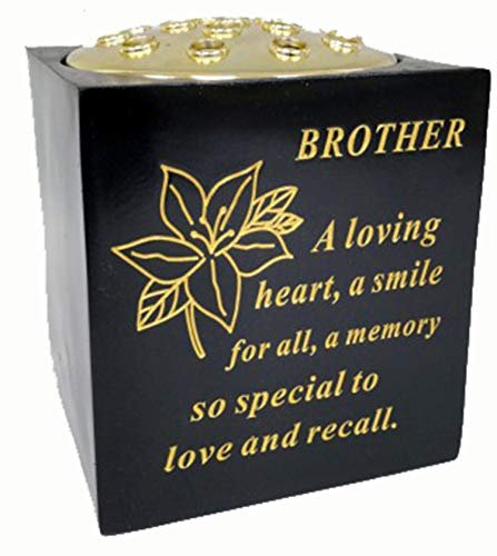 David Fischhoff Memorial Black Rose Bowl with Gold Wording Graveside Flower Vase (Black & Gold - Lily, Brother)