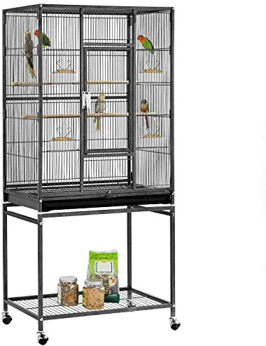 Yaheetech Vogelvoliere Vogelkäfig Voliere Vogelhaus mit Rollen für Nymphensittiche, Papageien