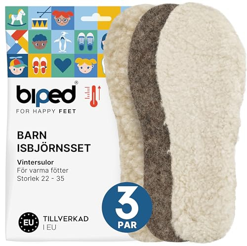 biped 3 par barnsulor vinterset EISBÄR - Extra värmande innersulor med äkta lammull, lammskinn och ullfilt z2729(24-25)