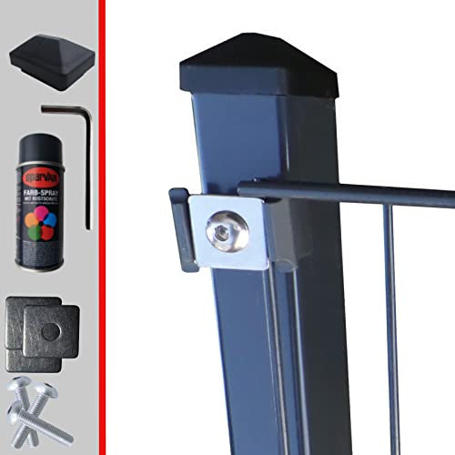 Doppelstabmattenzaun Komplettset 8/6/8mm in Anthrazit RAL7016 – Stabmattenzaun Gartenzaun - Pfosten mit Klemmhalter und Zubehö, Zaunhöhe:1230 mm, Zaunlänge:12.5 m