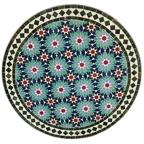 Casa Moro Marokkanischer Mosaiktisch D80 rund Ankabut Blau Grün mit Schmiedeeisen Gestell | Handmade Mosaik Esstisch Gartentisch aus Marokko | Boho Chic Bistrotisch | MT2237