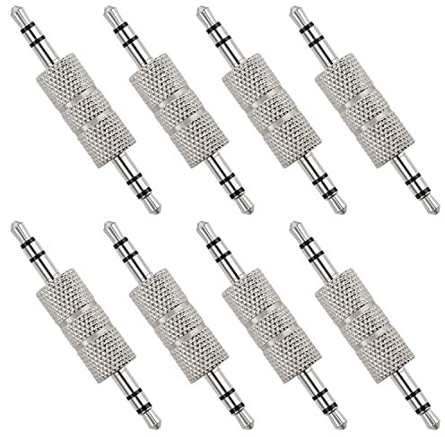 KUOQIY 8 Pezzi 3.5mm Adattatore Audio Maschio a Maschio, Metallo 3 Poli Stereo Connettore Spina Accoppiatore Maschio a Maschio per Cuffie, Placcato-Nickel