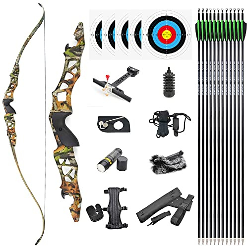 SHARROW 64 Archery Takedown Recurve Bow ILF Limbs and Riser Adult Hunting Bow Targeting Practice Bow Longbow 30-60lbs Right Handed (Camo Set, 60lbs)