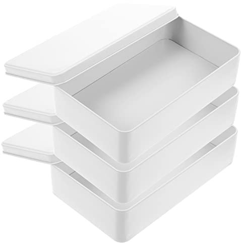 RORPOIR White Tinplate Storage Box Set 3 Pieces Rectangular Metal Tins with Lid 7.48 X 4.72 X 1.89 Inches for Home Organization Candy Jewelry and Small Item Storage