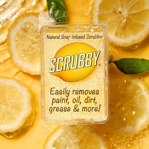 Scrubby Soap - Lemon Citrus Scented Natural Infused Scrubber - Cleaning Sponge for Paintbrushes, Gardening, Kitchen - Multipurpose
