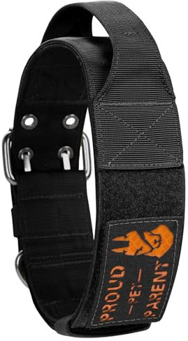 OneTigris 5cm Breites Hundehalsband mit Griff und Patch für Große Hunde Schwarz L