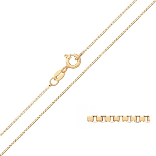 Old English Jewellers Solid 9ct Yellow Gold on Silver 1mm Box Chain Necklace 16 18 20 22 24 inch (20)