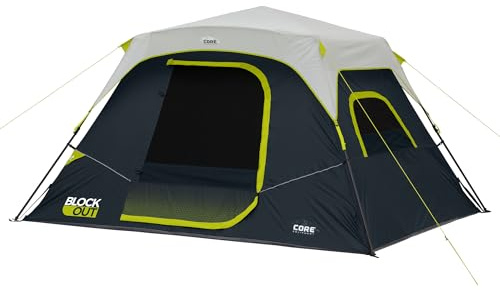CORE Blackout 6 Person Instant Cabin Tent | Pop Up Dark Room Tent with Easy 60 Second Camp Setup for Family | Included Storage Organizer for Outdoor Camping Accessories