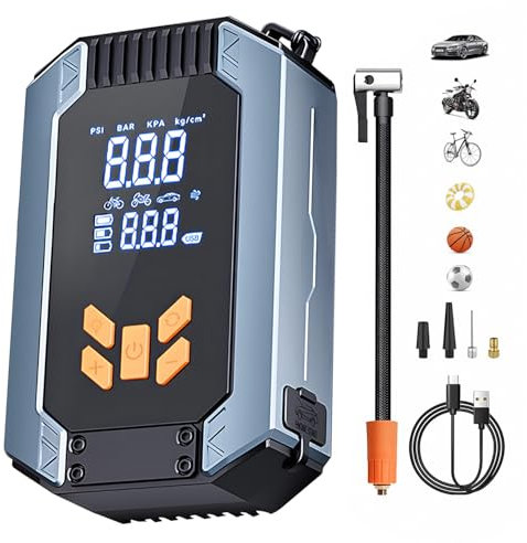 YYBAO Tyre Inflator Cordless 7200mAh Battery Rechargeable Car Tyre Pump with LCD Dual Screen, Multi-functional Car Tyre Inflator Air Compressor Can Be Used as a Power Bank, Flashlight