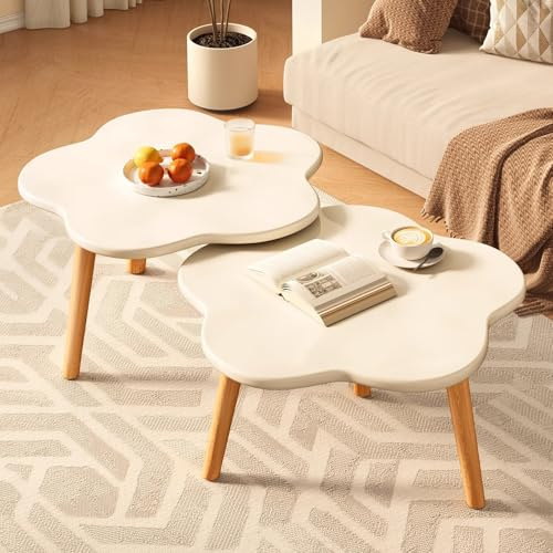 YHQYCGS Coffee Table and End Table Sets Small Wood Coffee,Flower Shape Tabletop,Easy to Move & Assemble for Small Space,for Living Room,Bedroom,Office.