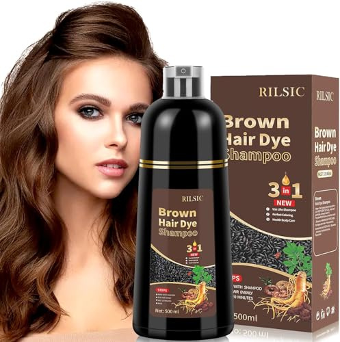 Brown Hair Dye Shampoo, Hair Colour Shampoo 3 in 1 for Grey Hair Coverage | 500ML Instant Hair Color Shampoo for Women Men - Natural Color- Long Lasting - Hair Dye Coloring in Minutes