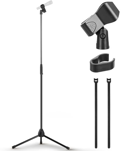 Pyle Tripod Microphone Stand, Height Adjustable from 39.37 to 66.14'', Mic Stand for Floor, Sturdy and Durable Build, Non-Slip Rubber Feet, With 5/8 Screw Adapter, Cable Clip, Compact Folding Design