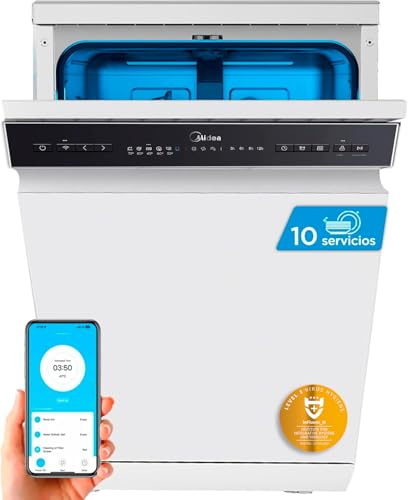 Midea Lavavajillas 45 cm+++ Inox para 10 servicios - Lavaplatos libre instalación - Compacto con 8 Programas de Lavado integrable - Filtro Antibacterias y Programación Horaria Nuevo Modelo