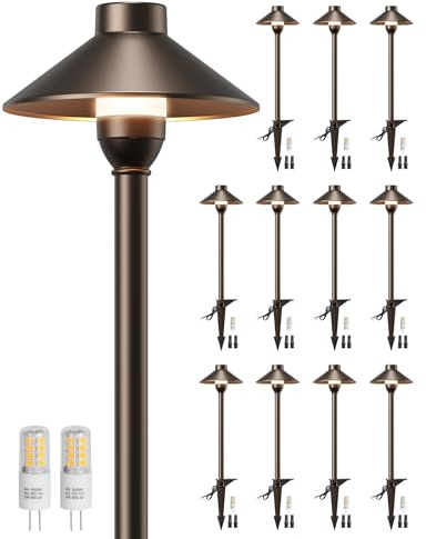 PARTPHONER Low Voltage Landscape Lighting 12-Pack, Aluminum 12V Pathway Lights with G4 Bulbs, Waterproof Oil Rubbed Bronze Color Wired Path Lights with Connectors for Walkway Yard Garden