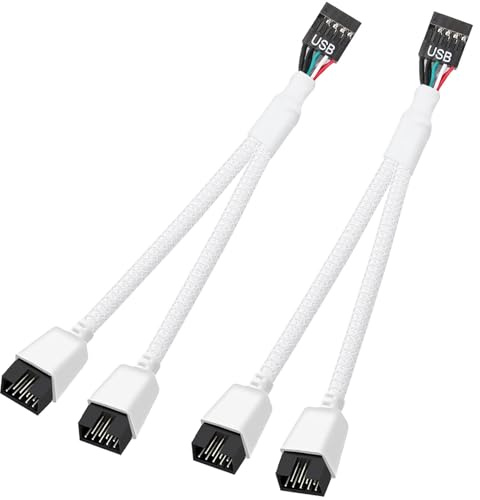 Joycabin 2 unidades USB 2.0 de 9 pines a doble extensión, placa base de 9 pines USB 2.0 para placa base interna de ordenador, color blanco