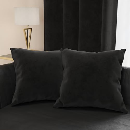 PETTI ARTIGIANI ITALIANI - 2 Cojines de Terciopelo con Relleno para Sofá y Cama, Fundas de Cojín Decorativas con Bolsillo, 70x40 cm, Negro