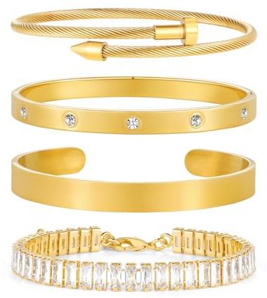 LILIE & vitt guldpläterat armband set för kvinnor kedjearmband stapla kubanska länkarmband smycken set flod kvinna manschett armband, Medium, Metall, Ingen ädelsten