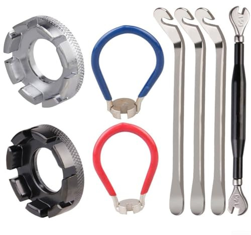 Lot de 8 outils pour rayons de vélo avec clé à rayons à double extrémité et leviers de pneus multiples pour le réglage et la réparation des jantes de vélo
