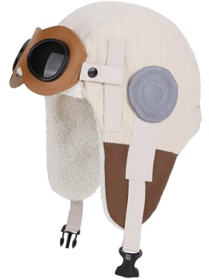 AYPOW Cappello in Pile Termico Invernale Bambini 6-12 con Occhiali Staccabili, Outdoor Antivento Caldo Berretto da Aviatore Cuffie Bomber Trapper Cappelli con Paraorecchie Ragazzi Ragazze Sci Ciclismo