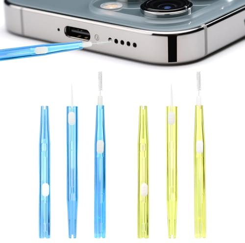 Fukaisu 6st Telefon Laddning Port Rengöring Kit, Plast Mobiltelefon Rengöring Borste med Borstar & Krok Dubbelsidig Damm Avlägsnare för Hörlurar Högtalare Mottagare Öronproppar (Blå och Gul)