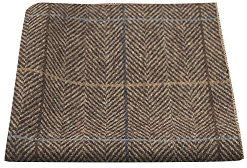 King & Priory Luxury Walnut Brown Herringbone Check Pocket Square, Handkerchief, Tweed