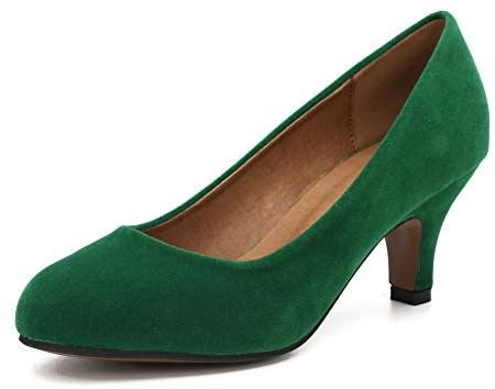Women's Classic Round Toe Pumps, Mid Kitten Heel, Office Dress Shoes, Matt White, 4 UK
