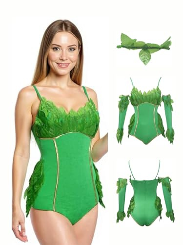 BSLINGERIE® Costume da donna verde edera velenosa con body Teddy Party Outfit (verde, M)