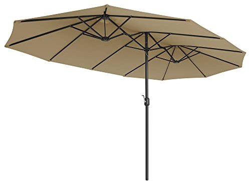 SONGMICS Doppelsonnenschirm 460 x 270 cm, extra großer Sonnenschirm, Gartenschirm, UV-Schutz bis UPF 50+, Terrassenschirm, mit Kurbel, Garten, Balkon, Outdoor, ohne Ständer, taupe GPU36BR